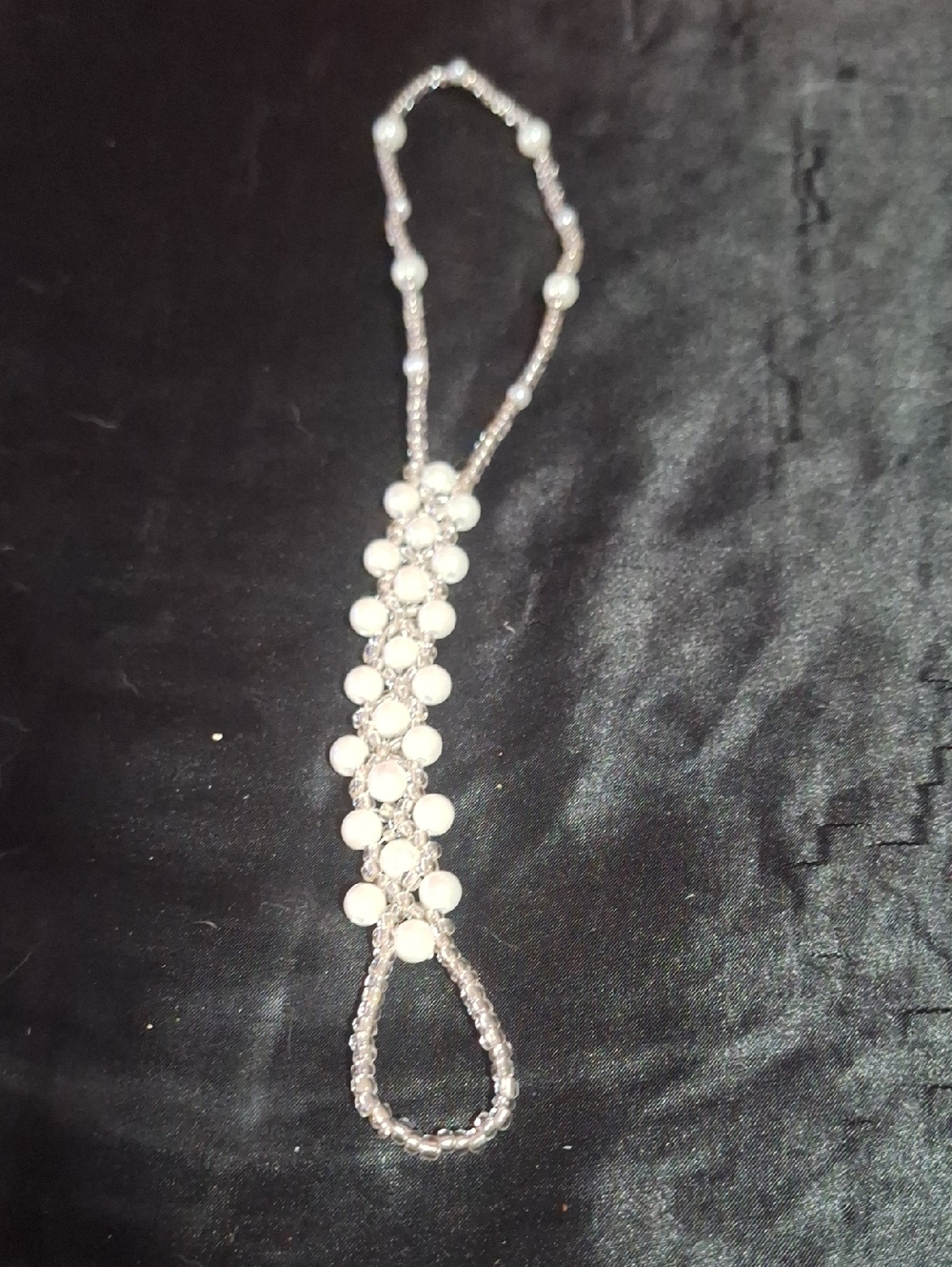 Delicate White Beaded Hand Chain Bracelet - Women Jewelry